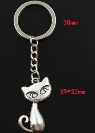 Брелок на ключи металл котик кошка серебристый металл милый