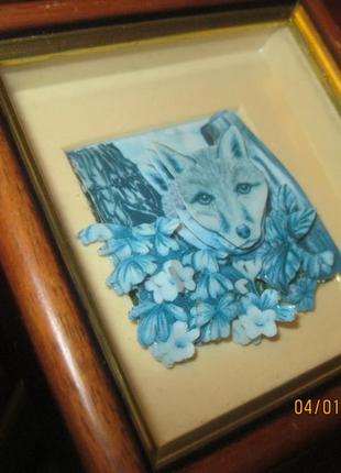Картина 3D волк в рамочке сувенир ручная работа из британии