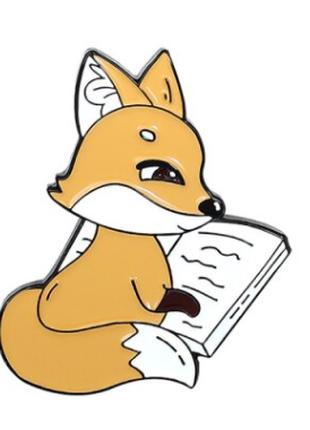Брошь брошка значок пин лиса лисичка рыжая читает книгу металл...