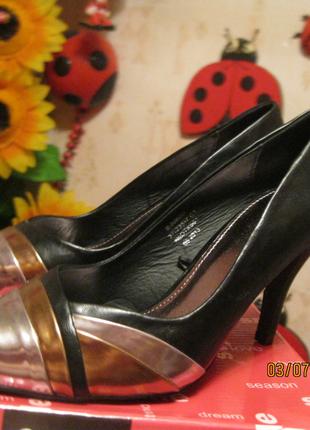 Туфли женские классика черные+серебро+бронза