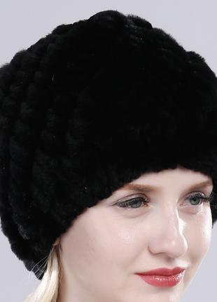 Женская шапка черная кролик натуральный мех теплая