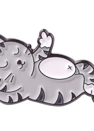 Брошь брошка значок пин серый кот кошка кошеня металл эмаль