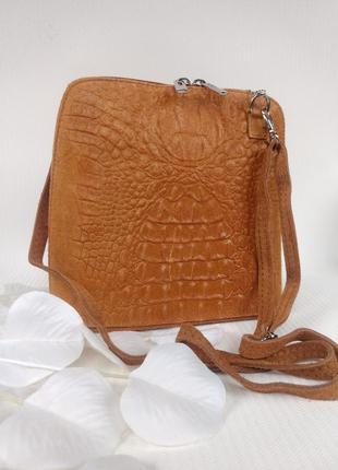 Модна руденька сумочка з натуральної шкіри та замші.