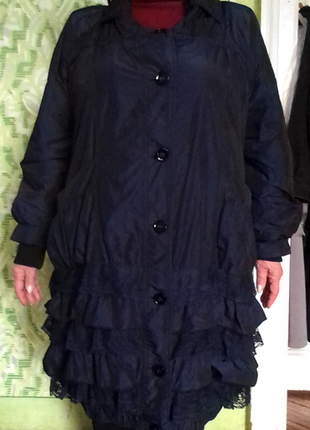 Женский плащ - куртка утепленная деми, батал с рюшами 52 р 2544мо