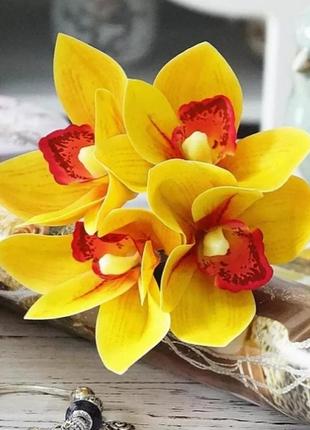 Искусственная орхидея - в наборе 4шт., цвет желтый, длина цвет...