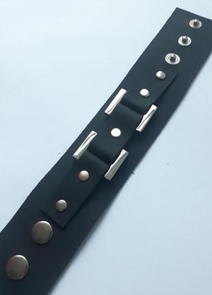 Стильный кожаный браслет с металлом унисекс