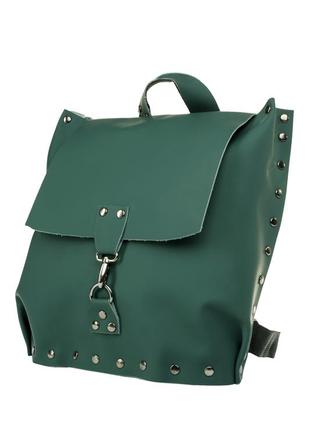 Городской кожаный рюкзак шикарного зеленого цвета