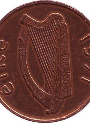 Монета 1 пенни. 1971,74 год, Ирландия. Птица. Ирландская арфа....