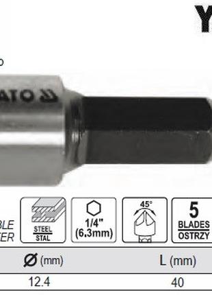 Зенкер коничний по металу HSS Ø=12.4 мм l=40 мм HEX-1/4" YATO ...