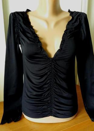 Черная нарядная женская кофточка с красивой драпировкой, франция