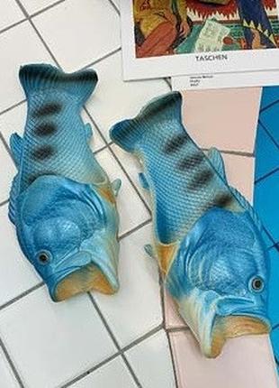 Пляжные тапочки детские в виде рыбы Голубые р-р 24-34