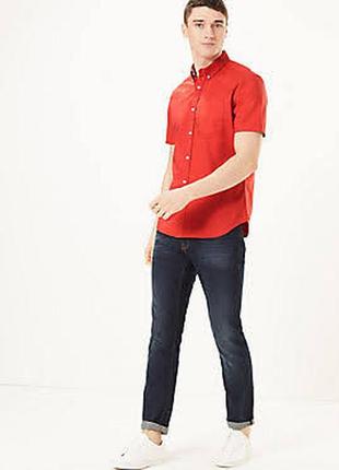 Хлопковая красная рубашка оксфорд с коротким рукавом marks&spe...