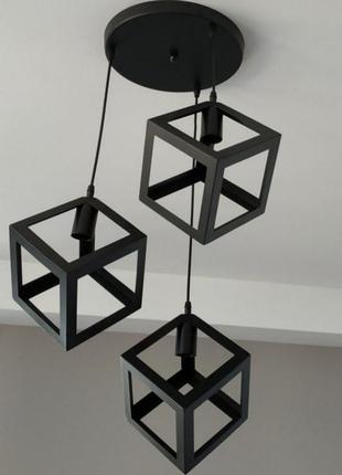 Люстра в стиле лофт "куб" на три лампочки