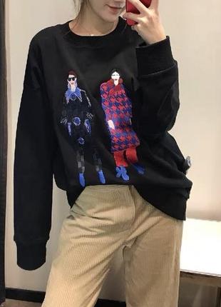 Пуловер світшот чорний в стилі zara жіночий