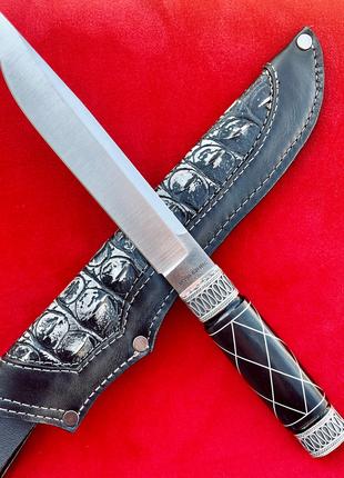 Нескладной нож охотничий Норвег-серебро, ручной работы, кожаны...