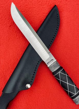 Нож нескладной охотничий Норвег-чёрный, ручной работы, с кожан...
