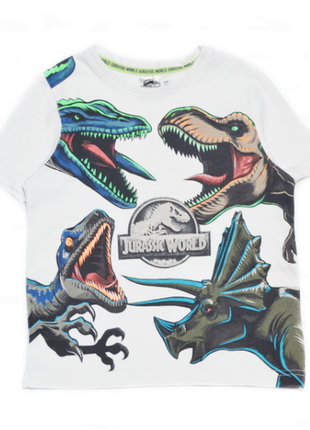Белая футболка с динозаврами jurassic world на мальчика 3-4 года