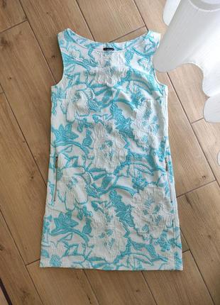 Свободное платье с цветочным бирюзовым принтом размер м