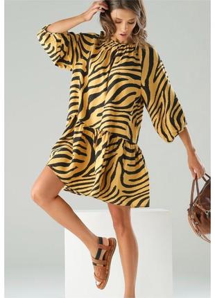 Платье бохо натуральное, тигровый принт h&m