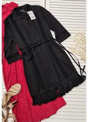 Платье черное миди с кисточками бахромой warehouse