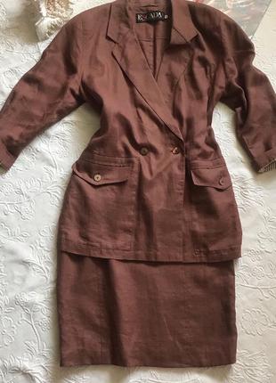 Костюм женский Escada лён коричневый пиджак и юбка 42 р М