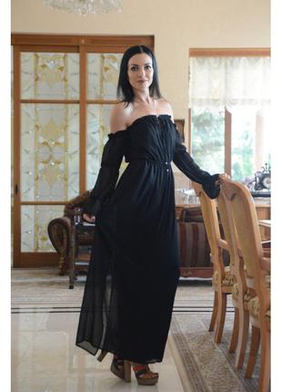 Длинное черное шифоновое платье