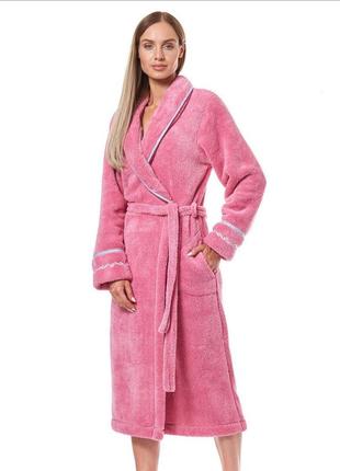 Теплый женский халат махровый длинный l&l 9141 mnk