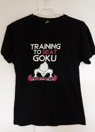 Футболка черная с принтом надписью training to beat goku