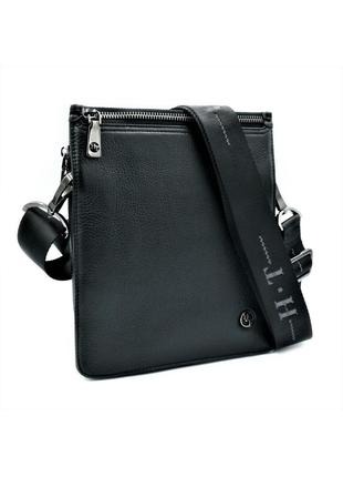 Мужская кожаная сумка H.T.Leather чёрного цвета 25 х 21 х 5 см...