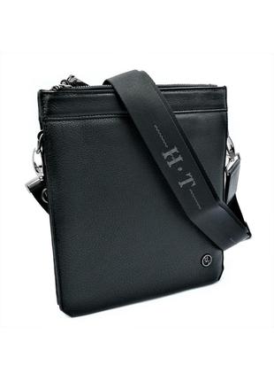 Мужская кожаная сумка H.T.Leather чёрного цвета 27 х 24 х 5 см...