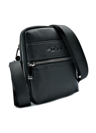 Мужская кожаная сумка H.T.Leather чёрного цвета 17 х 13 х 5 см...