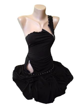 Эффектное черное вечернее платье mng  на одно плечо, замки и з...