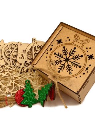 Подарочный набор деревянных новогодних елочных игрушек 10 шт в...