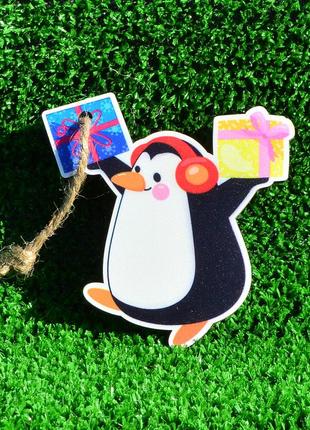 Цветная ёлочная игрушка пингвин деревянная новогодняя елочная ...