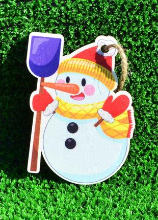 Цветная ёлочная игрушка снеговик деревянная новогодняя елочная...