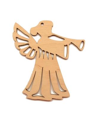 Деревянная новогодняя елочная игрушка "ангел с трубой" 9 см ук...
