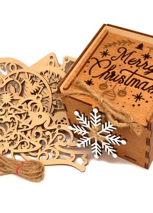 Подарочный набор деревянных новогодних елочных игрушек 12 шт в...