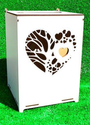 Свадебный банк для денег дерево сердце 22 см деревянная коробк...
