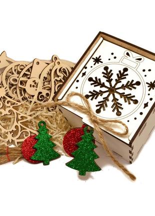 Подарочный набор деревянных новогодних елочных игрушек 10 шт в...