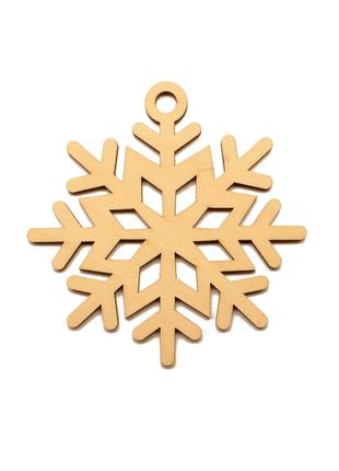 Деревянная новогодняя елочная игрушка "снежинка" 9 см украшени...