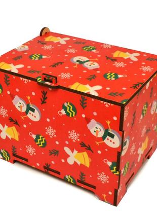 Цветная деревянная коробка 14х11х10 см новогодняя подарочная к...