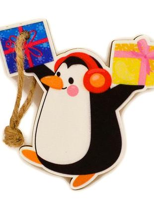 Цветная ёлочная игрушка пингвин деревянная новогодняя елочная ...