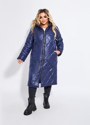 Женское пальто зимнее Laura Kim синий ромб размер 50/52 SET92-...