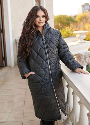 Женское пальто зимнее Laura Kim черный ромб размер 58/60 SET92...