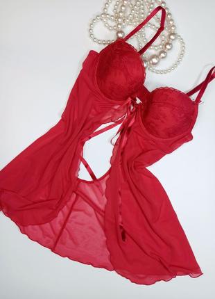 Прозрачное сексуальное красное неглиже сорочка пеньюар бебидол...
