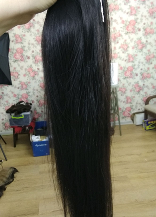 N 555 чёрные гладкие шелковистые волосы 60 см