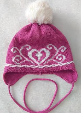 Розовая тёплая шапка с узорами р. 48-50