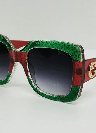 Gucci очки большие женские солнцезащитные зеленые с красным