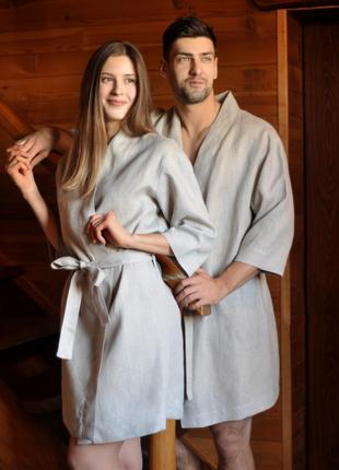 Комплект банных халатов для мужчины и женщины из льна