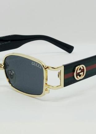 Gucci очки унисекс модные узкие солнцезащитные чёрные в золото...
